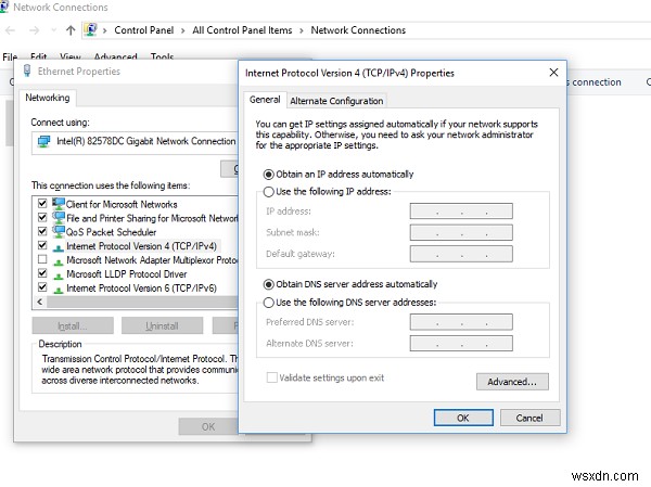 Không thể mở và chỉnh sửa Thuộc tính IPv4 trong Windows 10 