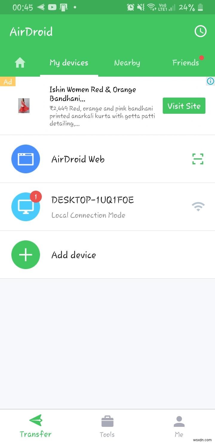 Truyền tệp bằng Truyền tệp AirDroid 