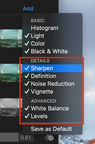 Cách bật cài đặt điều chỉnh bổ sung trong Photos cho Mac 