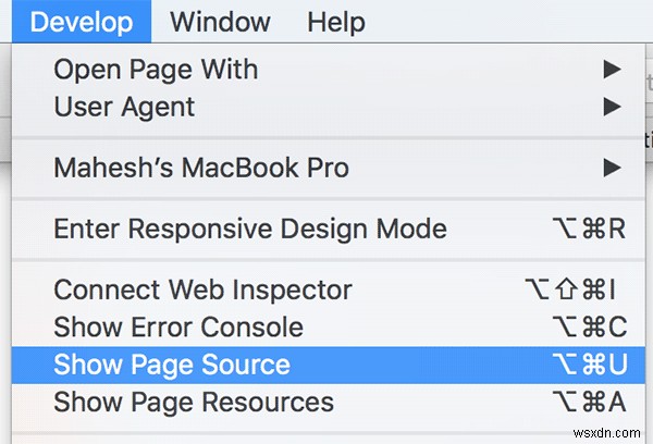 Cách xem mã nguồn của trang web trong Safari trên máy Mac 