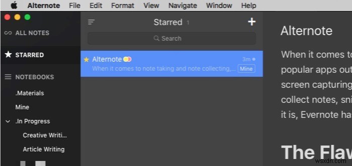 Alternote - Ứng dụng ghi chú dựa trên Evernote không có gì lộn xộn và mạnh mẽ dành cho Mac OS X 