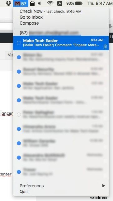 Mia dành cho Gmail:Truy cập Gmail từ Thanh menu trên máy Mac của bạn 