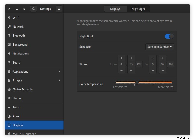 Cách định cấu hình nhiệt độ màu trong ánh sáng ban đêm GNOME 