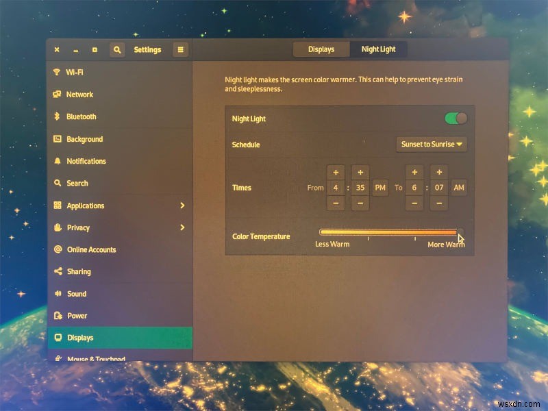 Cách định cấu hình nhiệt độ màu trong ánh sáng ban đêm GNOME 