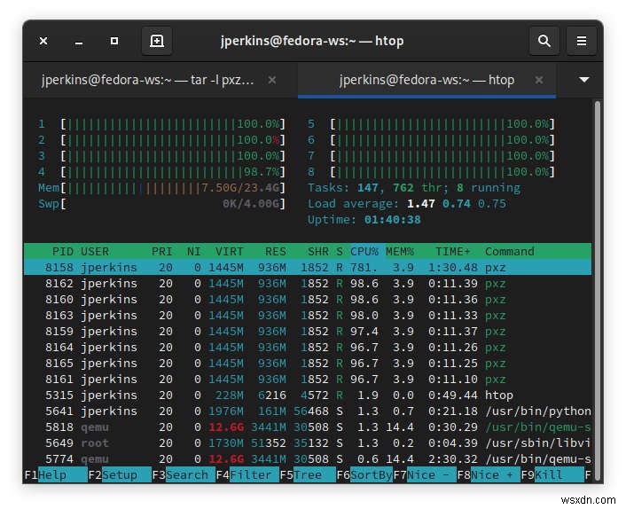 Cách nén lưu trữ bằng cách sử dụng tất cả các lõi CPU với Tar 