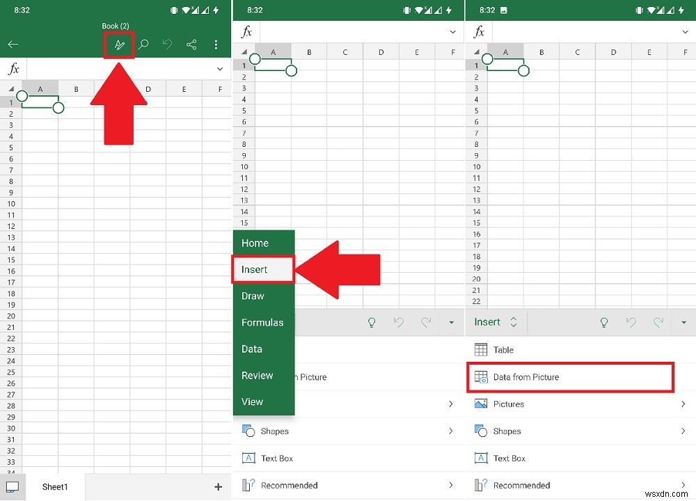 Cách chèn dữ liệu từ ảnh trên MS Excel trên Android 