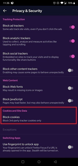 Cách bật cookie trong trình duyệt Android của bạn 