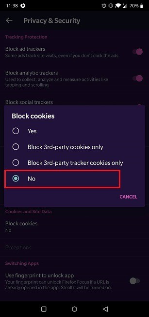 Cách bật cookie trong trình duyệt Android của bạn 