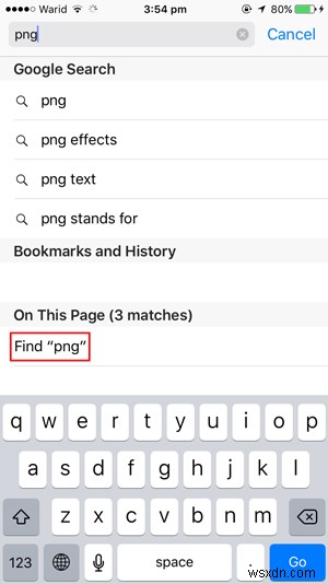 Tìm một từ trên một trang trong Safari của iOS 