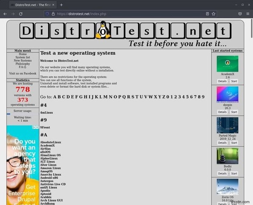 Cách kiểm tra các phân phối Linux khác nhau trực tuyến 