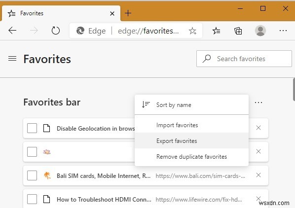 Cách nhập và xuất mục ưa thích trong Microsoft Edge 