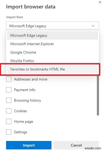 Cách nhập và xuất mục ưa thích trong Microsoft Edge 