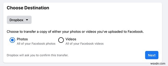 Cách chuyển Ảnh Facebook sang Dropbox và Google Photos 