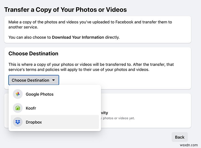 Cách chuyển Ảnh Facebook sang Dropbox và Google Photos 