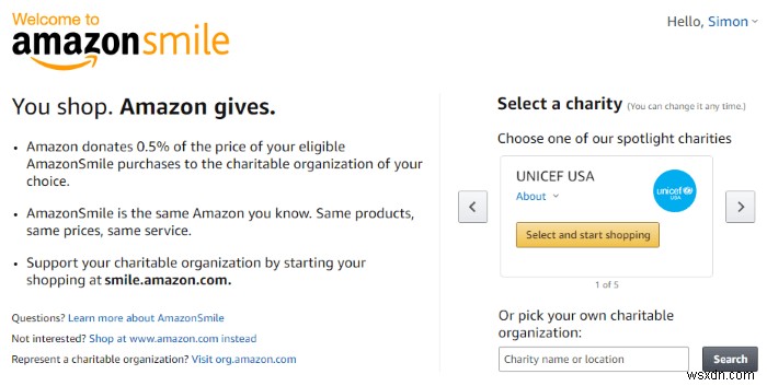 Cách quyên góp cho tổ chức từ thiện khi mua sắm trên Amazon 