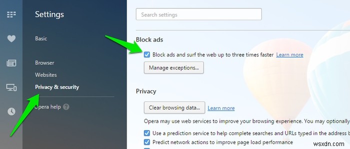 Ditch Adblock Plus dành cho Trình chặn quảng cáo tích hợp mới của Opera 