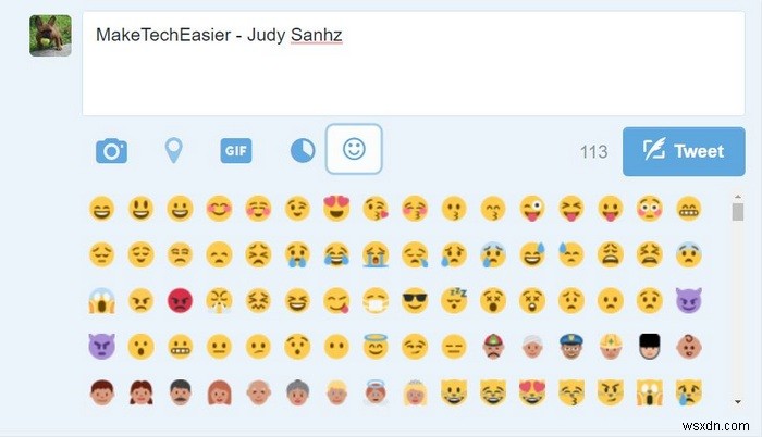 Biểu tượng cảm xúc Twitter:Lưu khoảng trống ký tự và nói điều đó bằng khuôn mặt cười 
