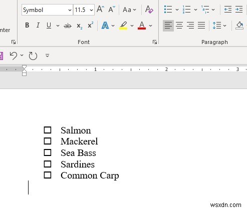 Cách thêm Dấu kiểm và Dấu đầu dòng vuông trong Microsoft Word 