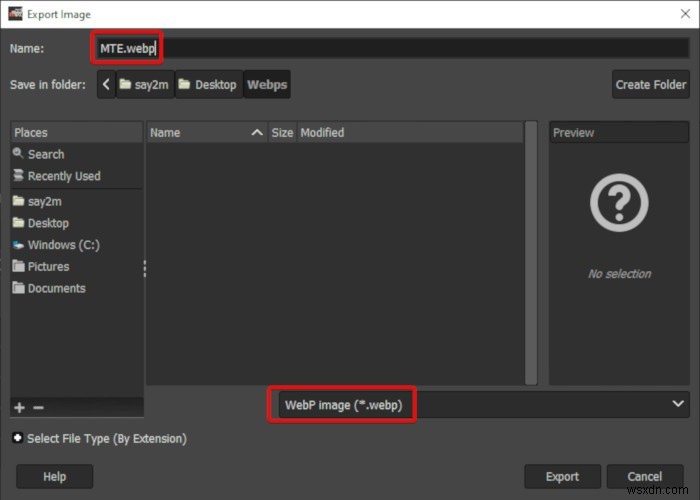 Cách lưu tệp vào WebP trong GIMP 
