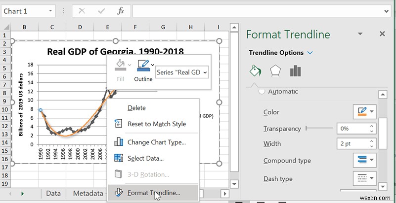 Cách Chèn Đường xu hướng trong Microsoft Excel 