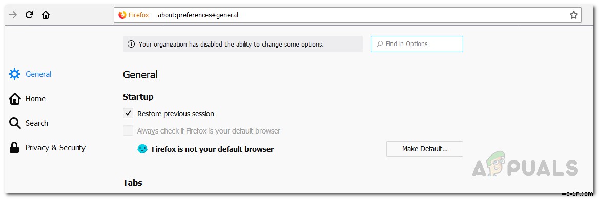 Cách khắc phục “Tổ chức của bạn đã vô hiệu hóa khả năng thay đổi một số tùy chọn” trên Firefox? 