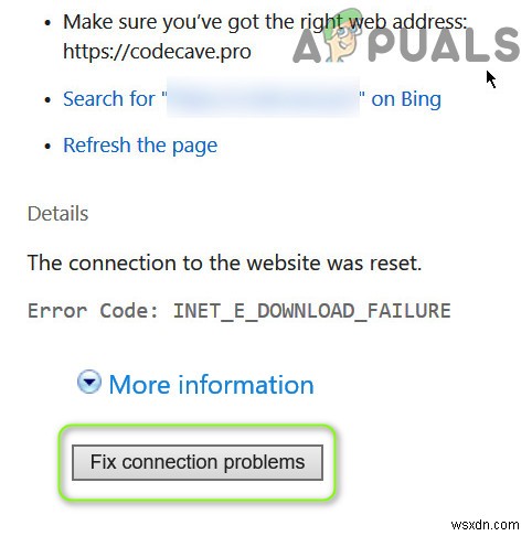 Khắc phục:INET_E_DOWNLOAD_FAILURE 