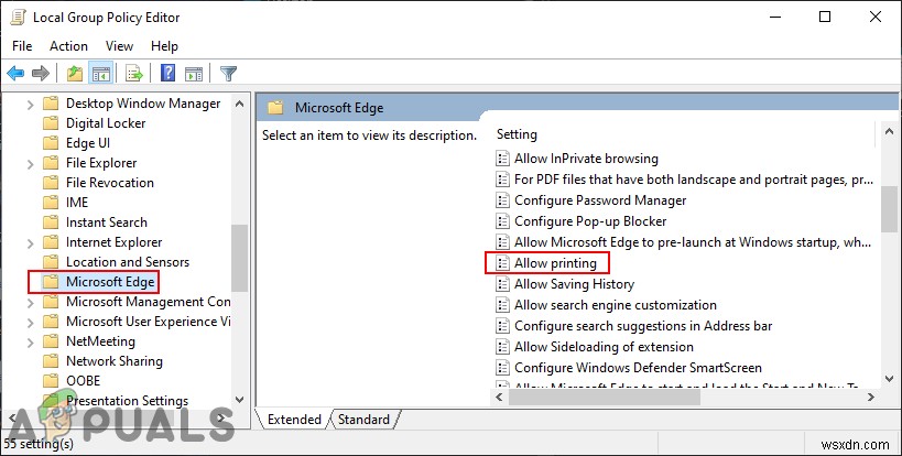 Làm cách nào để tắt tính năng in trong Microsoft Edge trên Windows 10? 
