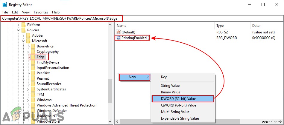 Làm cách nào để tắt tính năng in trong Microsoft Edge trên Windows 10? 