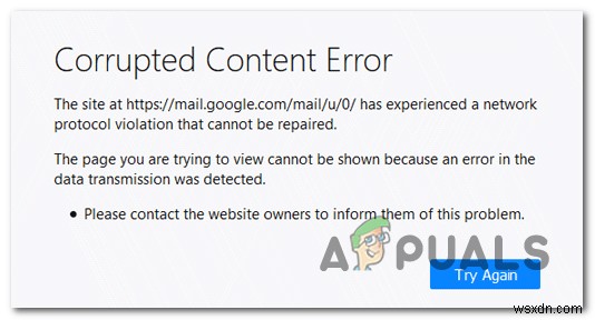 Lỗi nội dung bị hỏng ‘mail.google.com’ 