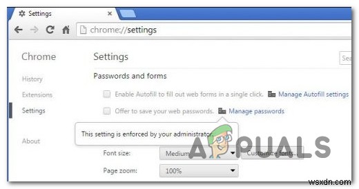 Cài đặt này là lỗi được thực thi trên Google Chrome 