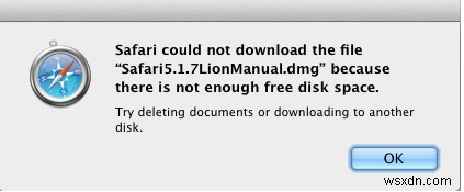 Khắc phục:Safari không thể tải xuống tệp vì không có đủ dung lượng đĩa 