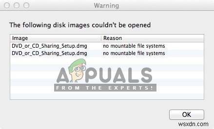 Khắc phục:Không thể mở hình ảnh đĩa  Không có hệ thống tệp có thể gắn kết  