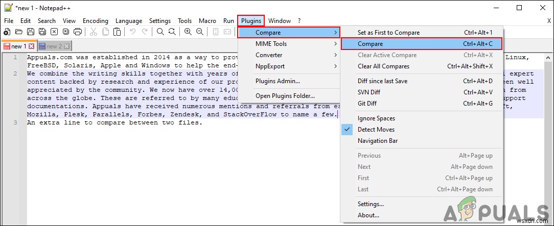 Cách so sánh hai tệp trong Notepad ++ bằng cách sử dụng một plugin 