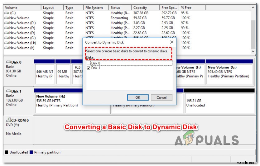 Làm thế nào để chuyển đổi một đĩa cơ bản thành một đĩa động trên Windows? 