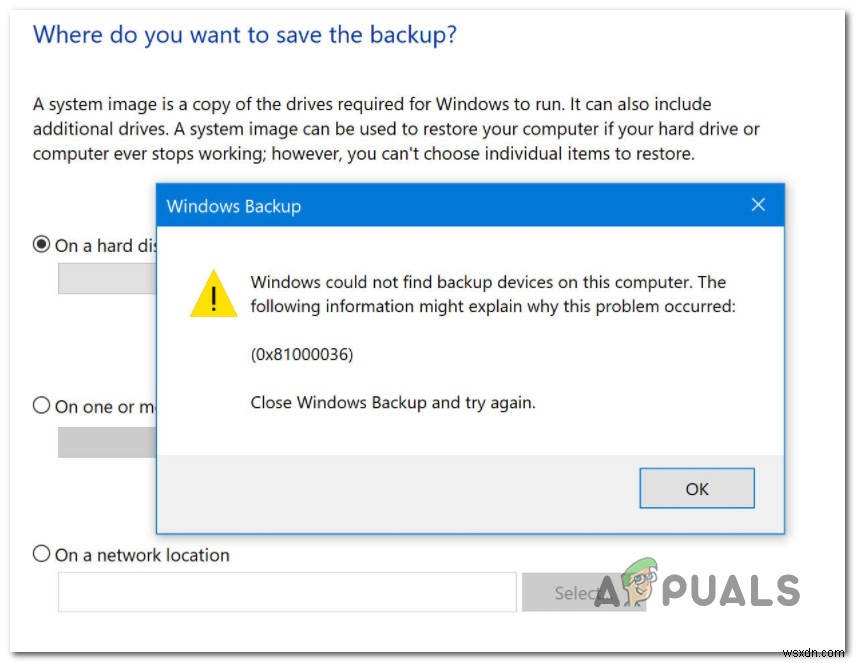 Khắc phục sự cố lỗi 0x81000036 khi sử dụng Windows Backup 