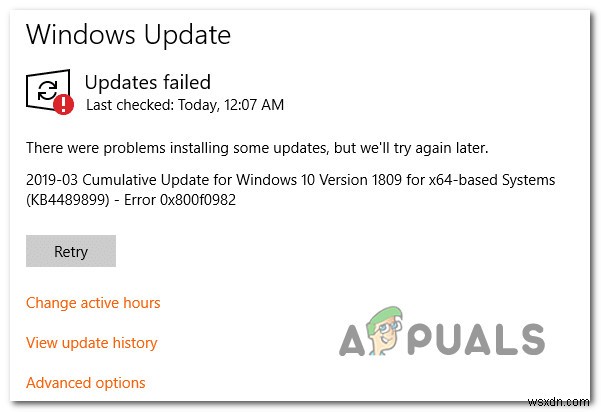 Khắc phục sự cố Lỗi cập nhật Windows 10 0X800F0982 (Khắc phục) 