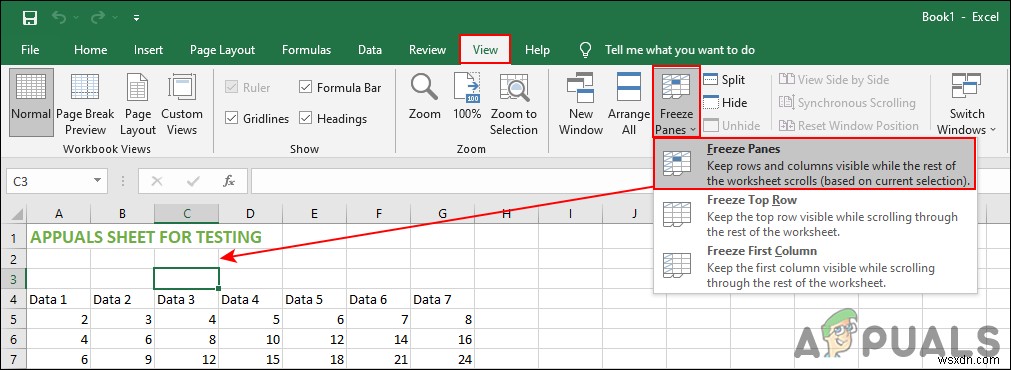 Cách cố định hàng và cột trong Microsoft Excel 