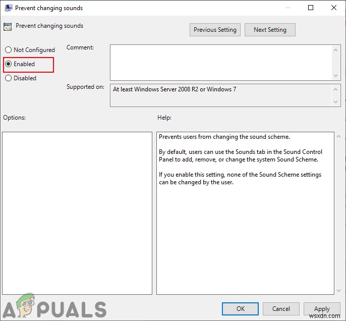 Làm thế nào để ngăn người dùng thay đổi sơ đồ âm thanh và âm thanh sự kiện trong Windows 10? 