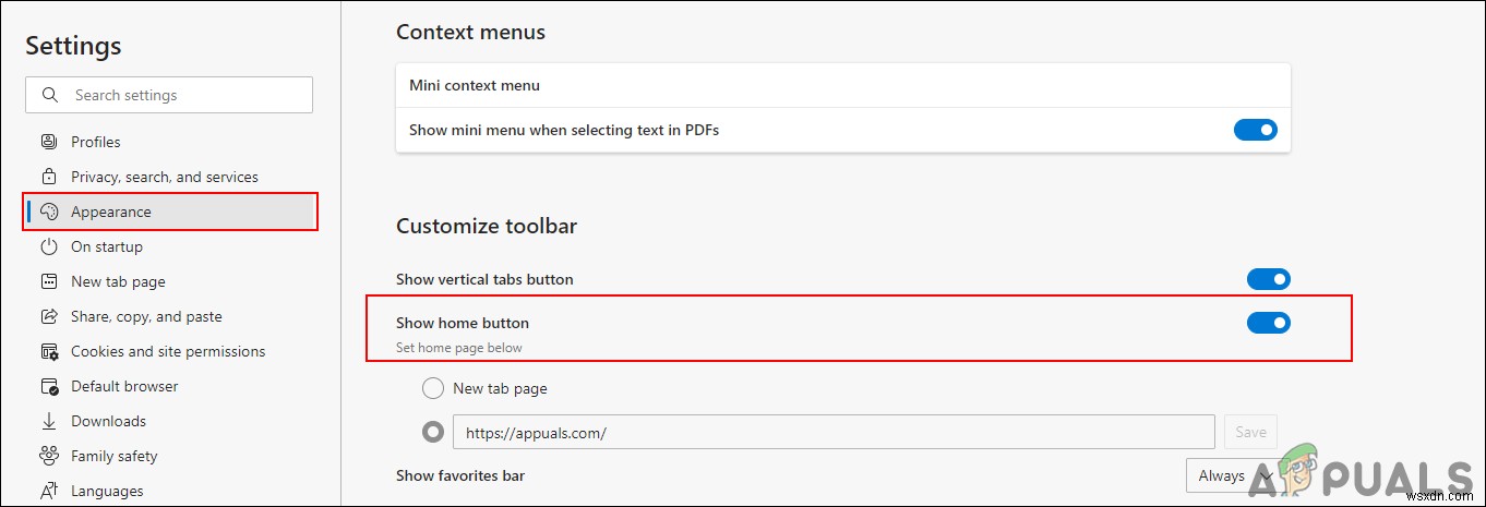 Làm cách nào để Thêm hoặc Xóa Nút Trang chủ trên Thanh công cụ trong Microsoft Edge Chromium? 