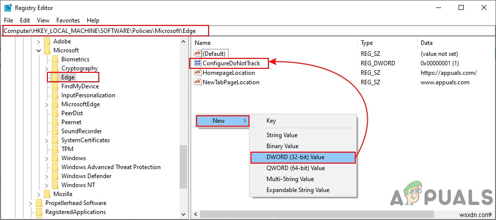 Làm thế nào để định cấu hình yêu cầu  Gửi không theo dõi  cho Microsoft Edge? 