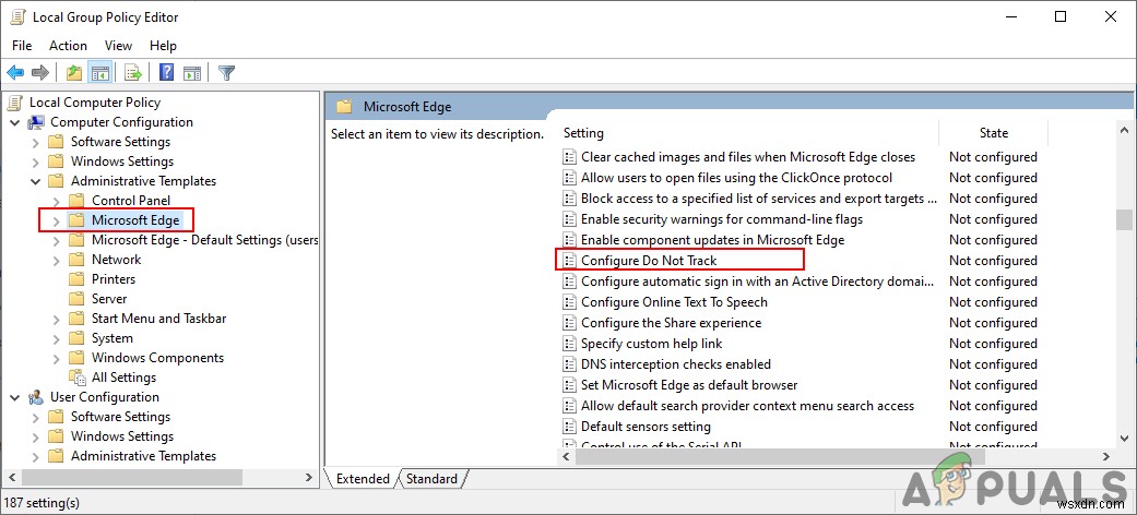 Làm thế nào để định cấu hình yêu cầu  Gửi không theo dõi  cho Microsoft Edge? 