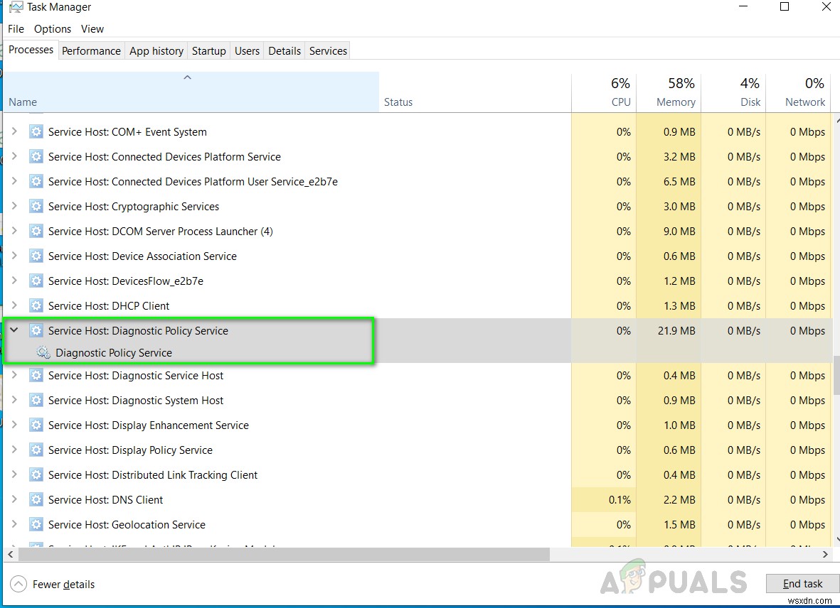 [FIX] Máy chủ dịch vụ:Chính sách chẩn đoán Dịch vụ sử dụng CPU và bộ nhớ cao 