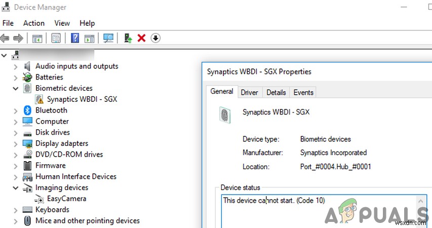 Khắc phục:Đầu đọc vân tay Synaptics WBDI (hỗ trợ SGX) ‘Thiết bị không thể khởi động (Mã 10)’ 