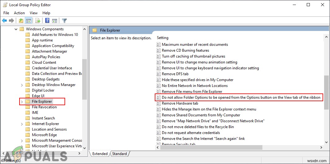 Làm thế nào để vô hiệu hóa các tùy chọn thư mục của File Explorer? 