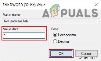 Làm thế nào để vô hiệu hóa tab phần cứng trong cửa sổ thuộc tính? 