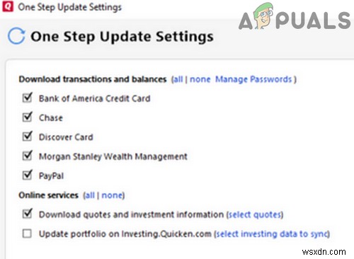 Khắc phục:Quicken One Step Update không hoạt động 
