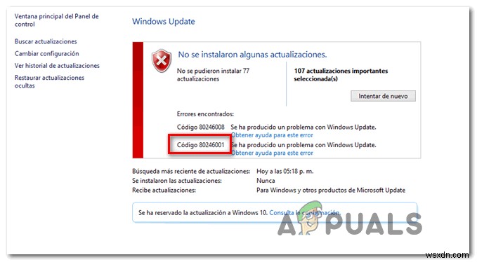 Cách sửa lỗi cập nhật Windows 80246001 