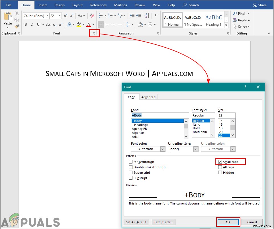 Làm thế nào để thực hiện Caps nhỏ trong Microsoft Word? 