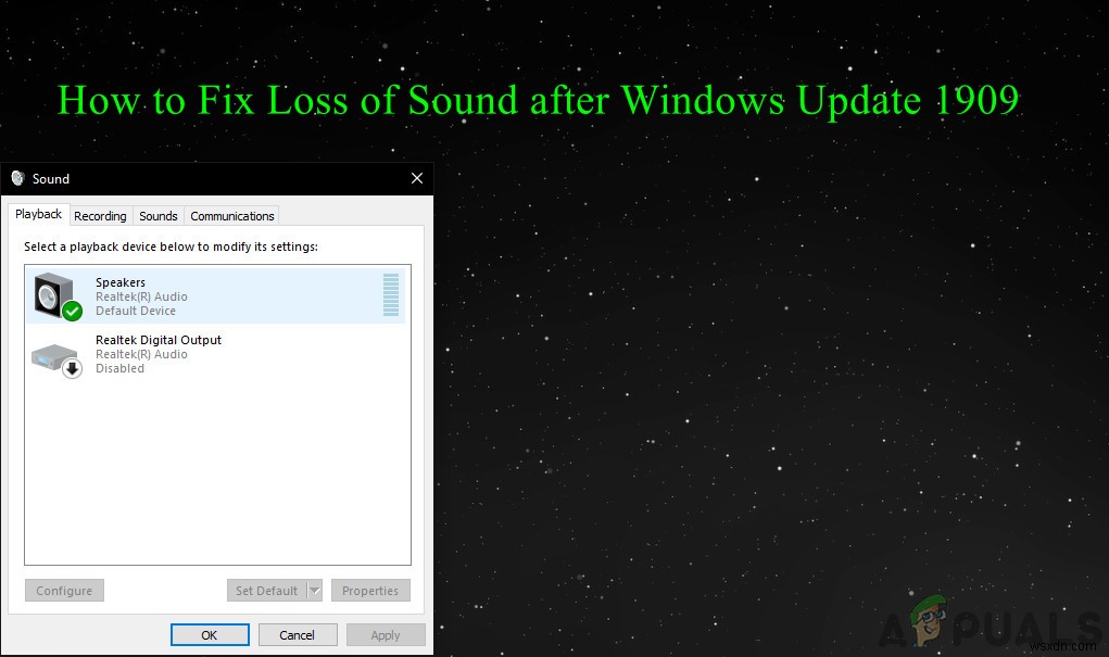 Khắc phục:Mất âm thanh sau khi cập nhật Windows 10 1909 