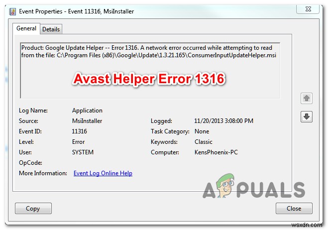 Cách khắc phục lỗi Avast Helper 1316 